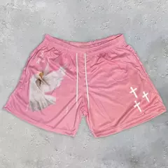 Imagem do Calções de Ginásio Y2K para Homens e Mulheres, Angel Cross Impressão 3D, Casual Sports, Malha, Secagem Rápida, Respirável, Basquetebol, Verão, Unissex