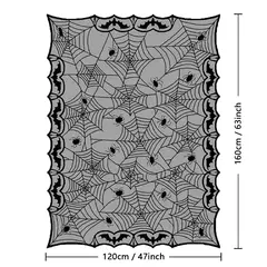 Halloween Lace Toalha De Mesa, Spider Web Skull Pattern, Forma Retangular, Decoração da Festa, Casa assombrada, Pumpkin Design, 1 Pc - loja online