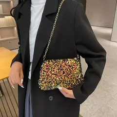 Lantejoulas crossbody saco de corrente simples ins cor sólida lantejoulas bolsa de ombro axilas bolsa de telefone noite sacos de embreagem bolsa na internet