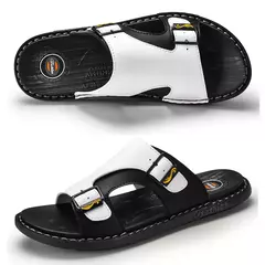 Chinelos de couro antiderrapante masculino, sapato de praia resistente ao desgaste, chinelos casuais, sandálias de verão, novo - loja online