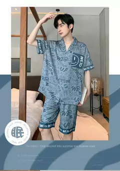 Imagem do Pijama de seda gelo de duas peças masculino, shorts de manga curta, seção fina, estudante, terno homewear adolescente, verão, novo
