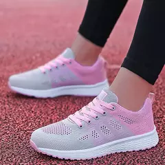 Tênis respiráveis para mulheres, sapatos vulcanizados, sapatilhas de renda, tecido de malha, calçado feminino, liso, novo, moda, 2024 - comprar online