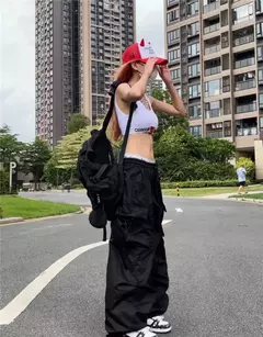 Y2k pára-quedas calças pretas mulheres hippie streetwear bolsos grandes calças de carga harajuku perna larga baggy sweatpants