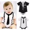 Bebê recém nascido Roupas de Verão Cavalheiro Rompers 0-12M Infnat Meninos Macacão de Algodão Masculino Bebe Roupas Corporais Gravata Impressão Manga Curta