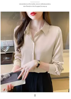 Camisa coreana de manga comprida feminina, top sólido de chiffon, moda feminina, escritório, primavera, verão, C242