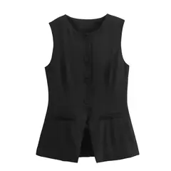 TRAF-Colete de botões sem mangas feminino, jaquetas de verão, colete rosa, streetwear, blusa de moda feminina, branco, 2022 - Wolf Magazine