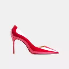 Imagem do Bombas de couro genuíno para mulheres, fundo vermelho, dedo apontado, salto alto, estilete elegante, sapatos femininos, tendência luxuosa, 44, 2024