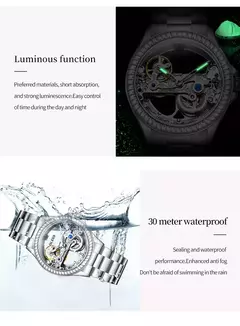 Imagem do OLEVS Relógio Mecânico Automático para Mulheres, Relógio Transparente, Big Dial Design, Bracelet Set, Presente de Luxo, 40mm, 6699