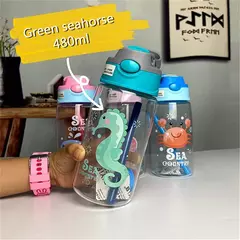 Bebê criativo dos desenhos animados alimentando copos com canudos, garrafas de água infantis, copos portáteis ao ar livre, à prova de vazamento, 480ml - loja online