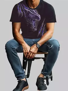 Imagem do Camiseta de manga curta com estampa Dragão 3D masculina, camiseta casual diária de rua, esportes ao ar livre, moda urbana, verão