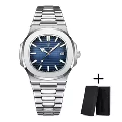 Imagem do Poedagar relógio de luxo negócios à prova dwaterproof água masculino relógio luminoso data aço inoxidável quadrado quartzo relógio masculino reloj hombre 2024 novo