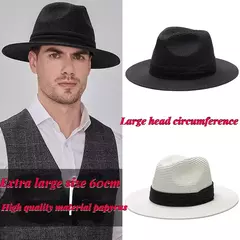 Chapéu Panamá de palha natural de aba larga para homens e mulheres, proteção UV, Fedora, chapéu de sol, verão de praia, atacado, tamanho grande, 56-58, 59-60cm, novo na internet