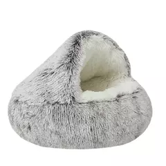 Cama para gatos de estimação, almofada redonda de pelúcia, casa 2 em 1, cesta quente para gatos, saco de dormir para animais de estimação, ninho de gato, canil para cama de cachorro pequeno