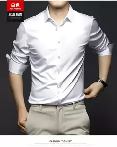 Camisa de seda gelo manga longa masculina, slim fit, suave, anti-rugas, sem engomar, cor sólida, camisas de luxo, 6XL - Wolf Magazine