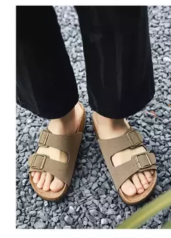 Sandálias masculinas de couro para praia, chinelo confortável, sapatos de marca original, verão 2022 - loja online