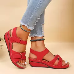 Sandálias macias de toe aberto para mulheres, fivela de cunha, sandália ortopédica, calçado feminino, nova moda, verão, 2023 - Wolf Magazine