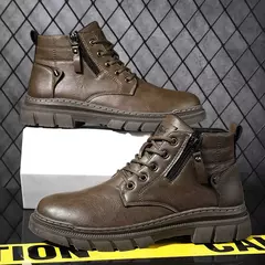 Botins de couro retrô masculino, fundo grosso, top alto, casual, chelsea, deserto, impermeável, trabalho, masculino, outono, inverno - comprar online
