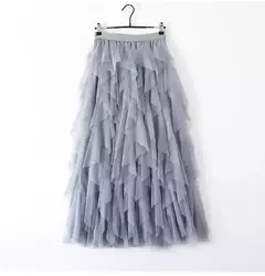 TIGENA-Tutu saia comprida de tule para mulheres, cintura alta, saia plissada, malha, rosa, moda coreana, fofa, estética, feminina, senhora, 2023 - loja online