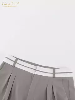 Clacive-Calça reta de cintura alta feminina, calça feminina, elegante, solta, chique, emendada, cinza, escritório, moda, casual, de comprimento total na internet
