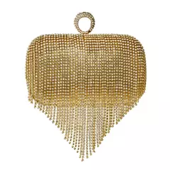 Embreagem de borla de diamantes brilhantes para mulheres, bolsa caixa de metal, bolsa de festa noturna, alça redonda, moda