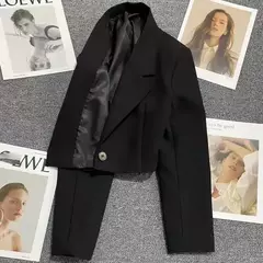 Xpqbb-Blazers femininos pretos cortados, jaqueta com colarinho entalhado, casaco que combina com tudo, chique coreano, terno de botão único, tendência, novo, 2024 - Wolf Magazine