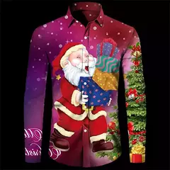 Camisa Masculina Manga Longa de Natal, Estampada em 3D, Papai Noel, Festival, Festa, Roupa Casual, Venda Quente - Wolf Magazine