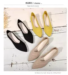 Sapatos baixos de dedo apontado para mulheres, Cor sólida, Sapatos de malha, Mocassins casuais, Sapatilhas respiráveis - loja online