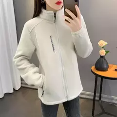 Casaco de gola polar reversível feminino, moletom casual, casaco com zíper solto, moletom de manga longa, moletom de inverno na internet