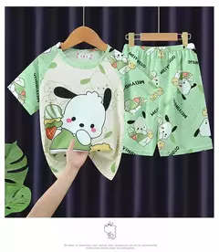 Verão novas crianças pijamas de seda leite mangas curtas em torno do pescoço meninos meninas ar condicionado roupas para casa 8-18 polegadas