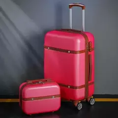 Imagem do Conjunto de bagagem rolante para mulheres, conjunto de bagagem do trole, mala de viagem universal, saco cosmético, retro, bloqueio combinado, moda, 2pcs