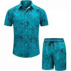 Conjunto de camisa de praia casual de verão para homens, manga curta, estilo havaiano, estampado, shorts, design com cordão, moda, roupas masculinas - comprar online