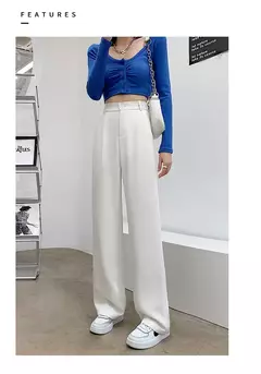 Calça feminina de cintura alta até o chão, branca, solta, perna larga, feminina de escritório, reta, roupas longas, senhoras, outono, inverno - comprar online