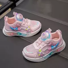 Desenhos animados infantis Anime Kuromi calçados esportivos, malha, fofo, moinho de vento, casual, botão rotativo, tênis, meninas, crianças, moda