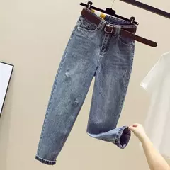 Calça feminina solta, emagrecedora, versátil e de cintura alta, jeans versão coreana, moda verão, novo estilo, 2021 na internet