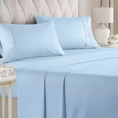 Imagem do Battilo-Cama de casal Set Sheets, folha plana com Pillowscaso, Luxo Cooling, King and Queen, cama de tamanho completo, 4 PCs