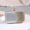 Bolsa de strass dourado oco para mulheres, bolsa de diamante, corrente de cristal, festa de casamento, mini bolsa, dia, glitter