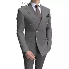 Fato de negócio trespassado masculino, casaco monocromático masculino, blazers de casamento finos, jaqueta, calças, nova moda, 2 peças, 2024 na internet
