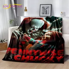 Personagem do filme de terror Chucky Saw Pennywise Halloween Cobertor de flanela macia para camas, quarto, sofá, piquenique, cobertor para capa na internet