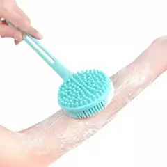 Dupla Face Escova De Banho De Silicone com Cabo Longo, Esfoliante Escova De Chuveiro, Esfoliante Corporal, Massagem Costas, Acessórios Do Banheiro, 1PC