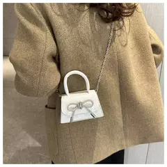 Mini bolsa de ombro monocromática para mulheres, design de arco, couro PU, aba, bolsas crossbody, bolsa de corrente, bolsas femininas, moda, 2024 - comprar online