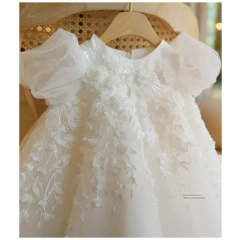 Vestido de princesa de cintura alta personalizado vestido de comunhão fofo vestido de flor branca para bebê, aniversário e casamento, batismo na internet