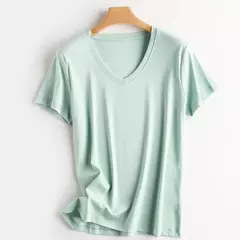 Camisetas de seda de algodão mercerizado femininas, camiseta casual simples, decote em O, manga curta, solta, reta, simples, minimalista, verão, 2023