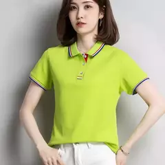 Camisa polo feminina de algodão solto, manga curta, blusa esportiva casual com lapela, camisa de negócios preto e branco, verão feminino na internet