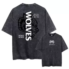 Lobos escuros Vintage lavados camisetas para homens, musculação em ginástica, roupas masculinas extragrandes, fitness no verão, treino - loja online