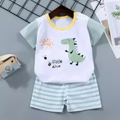 Conjunto de roupas para crianças de 1 a 6 anos, pijama de algodão com listra e shorts, design cartoon, estampa de zebra e dinossauro, 2 peças na internet