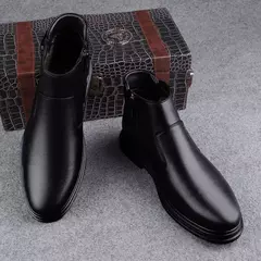 Imagem do Botas de couro genuíno masculinas, botas de neve básicas masculinas, pele de pelúcia quente, calçado de plataforma antiderrapante, vestido formal, inverno