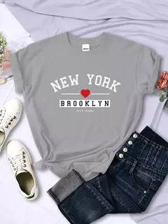 New York Brooklyn City Vibes Carta T-Shirt Mulheres Verão Casual Colheita Top Street Cool Tee Shirt Moda O-Neck Sport T Shirts - comprar online