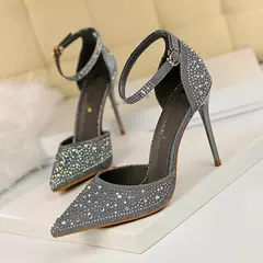 Imagem do Mulheres Sexy 10cm Sandálias De Salto Alto Do Casamento Glitter Saltos De Noiva Champanhe Bombas De Ouro Fetiche Stiletto Crystal Glitter Strap Shoes
