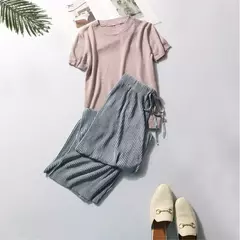 Calça casual de cintura alta feminina, fundo de sino emagrecedor, cor sólida, seda do gelo, faixa elástica na cintura, novo estilo, verão, por atacado - comprar online