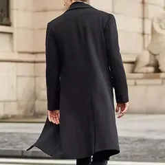 Casaco de lã de comprimento médio masculino, sobretudo masculino, manga longa, botões, gola de lapela, monocromático, outono, inverno - loja online